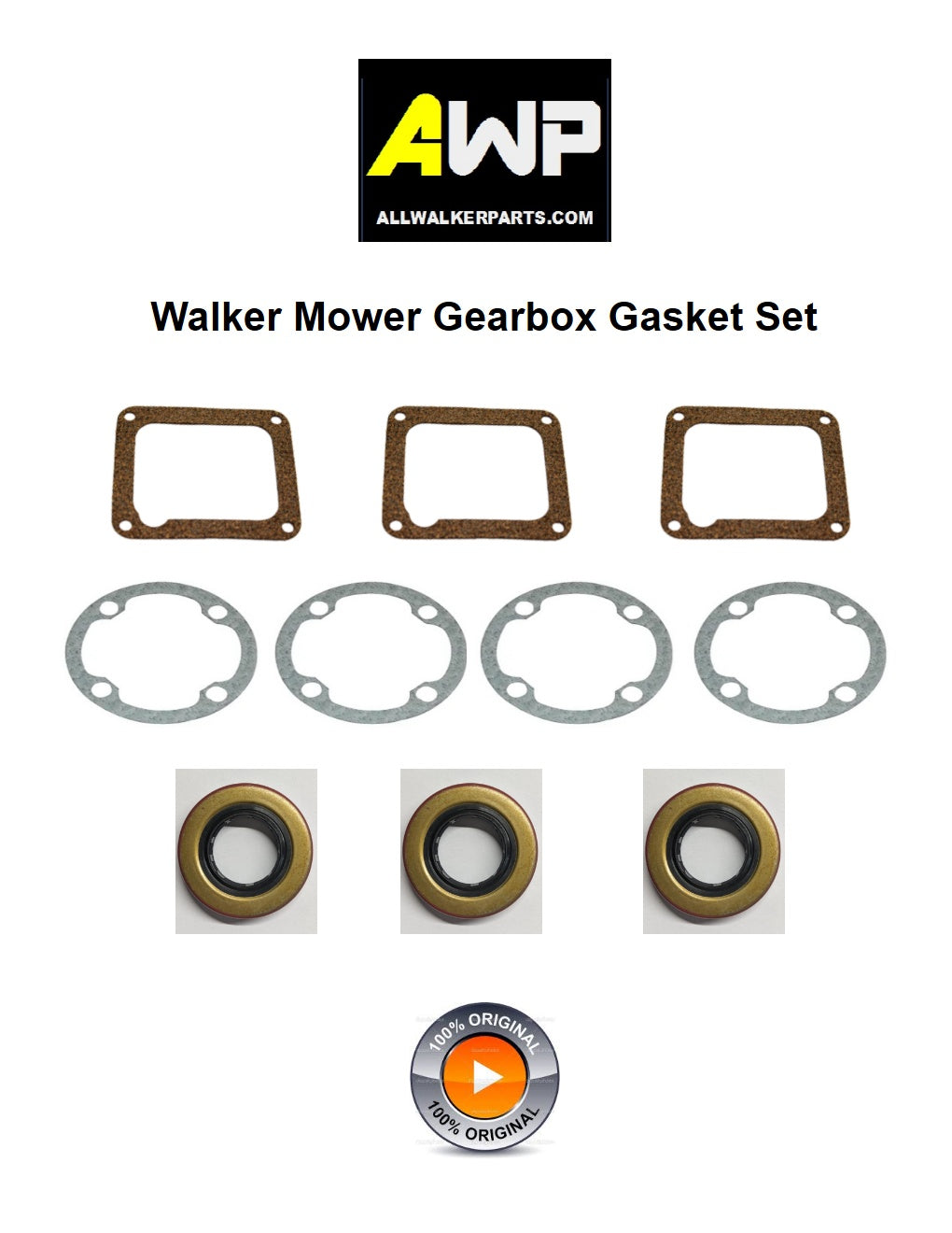 Complete Walker Mower Deck Gear Box Gasket and Seal Kit